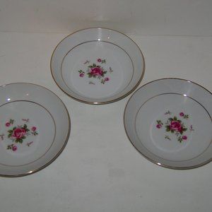 Set of 3 ~ Fine China Gemini Rose FRUIT BERRY BOWLS Gold Trimmed 5 5/8"x1 1/4" H